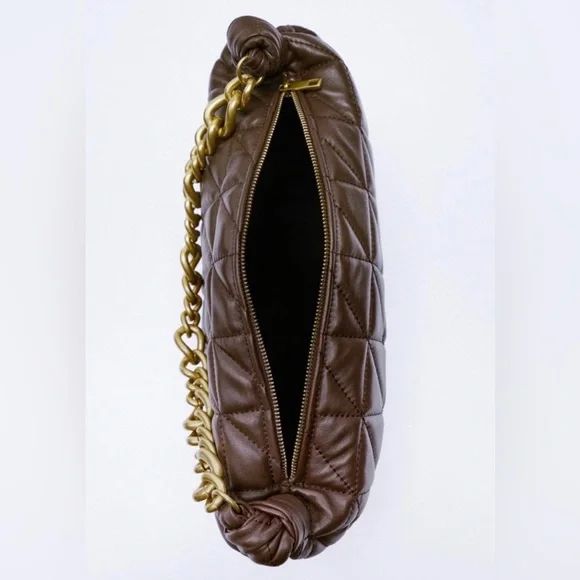 NWT Rare Zara Genuine Leather Quilted Chunky Chain Strap Shoulder Bag - Picture 4 of 17